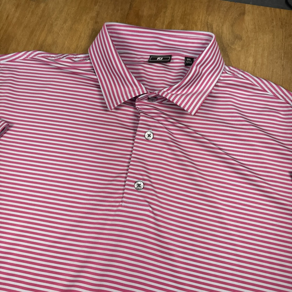 Footjoy Performance Short Sleeve Golf Polo Shirt‎ Mens XXL Pink Stripe Casual